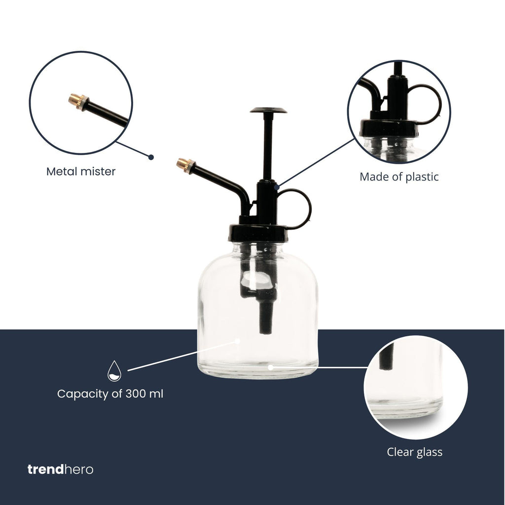 💧 Pflanzensprüher – Klarglas mit Schwarz – 300ml Everspring