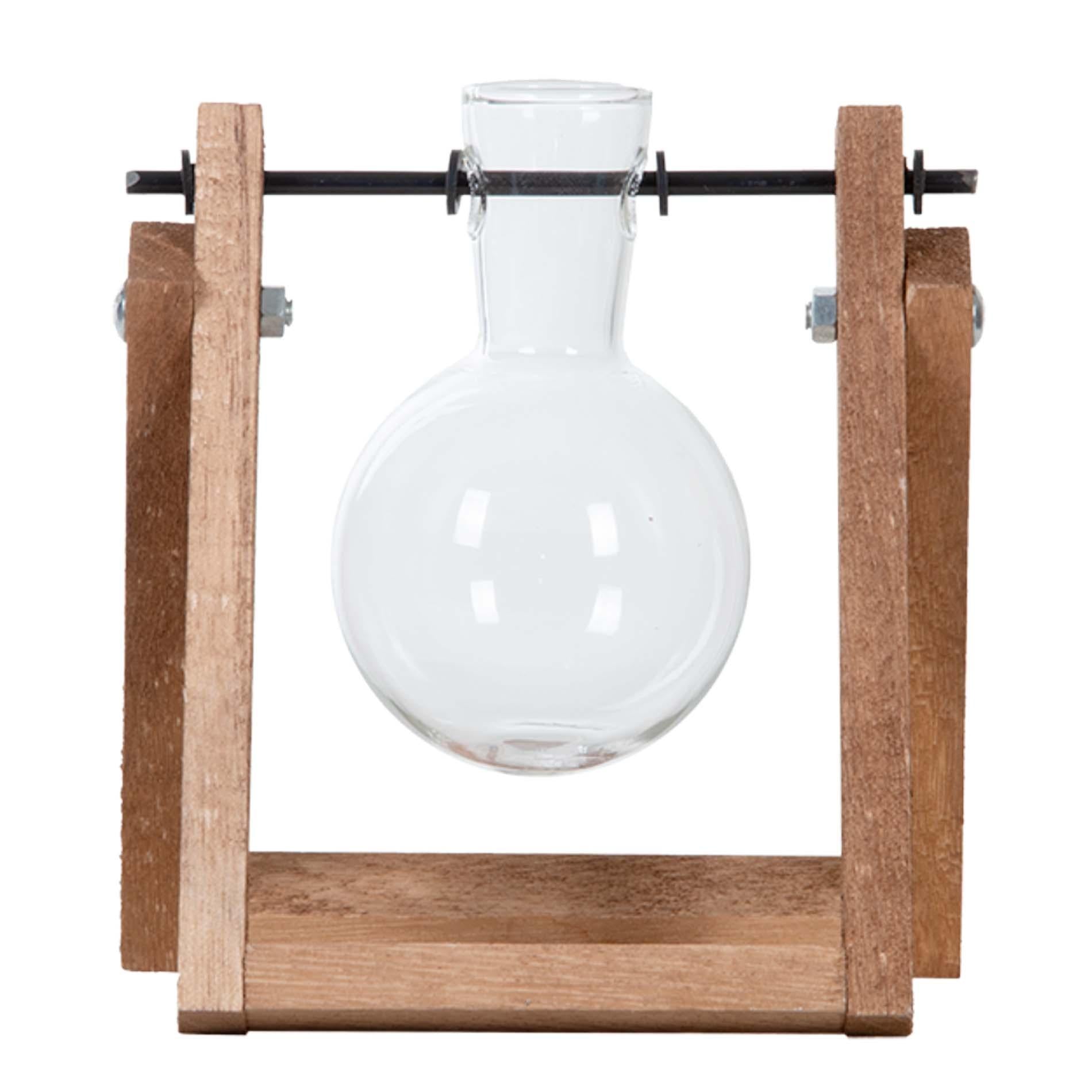 Stecklingshalter – Hydrokultur-Vase aus Glas & Holz – Pflanzstation Everspring