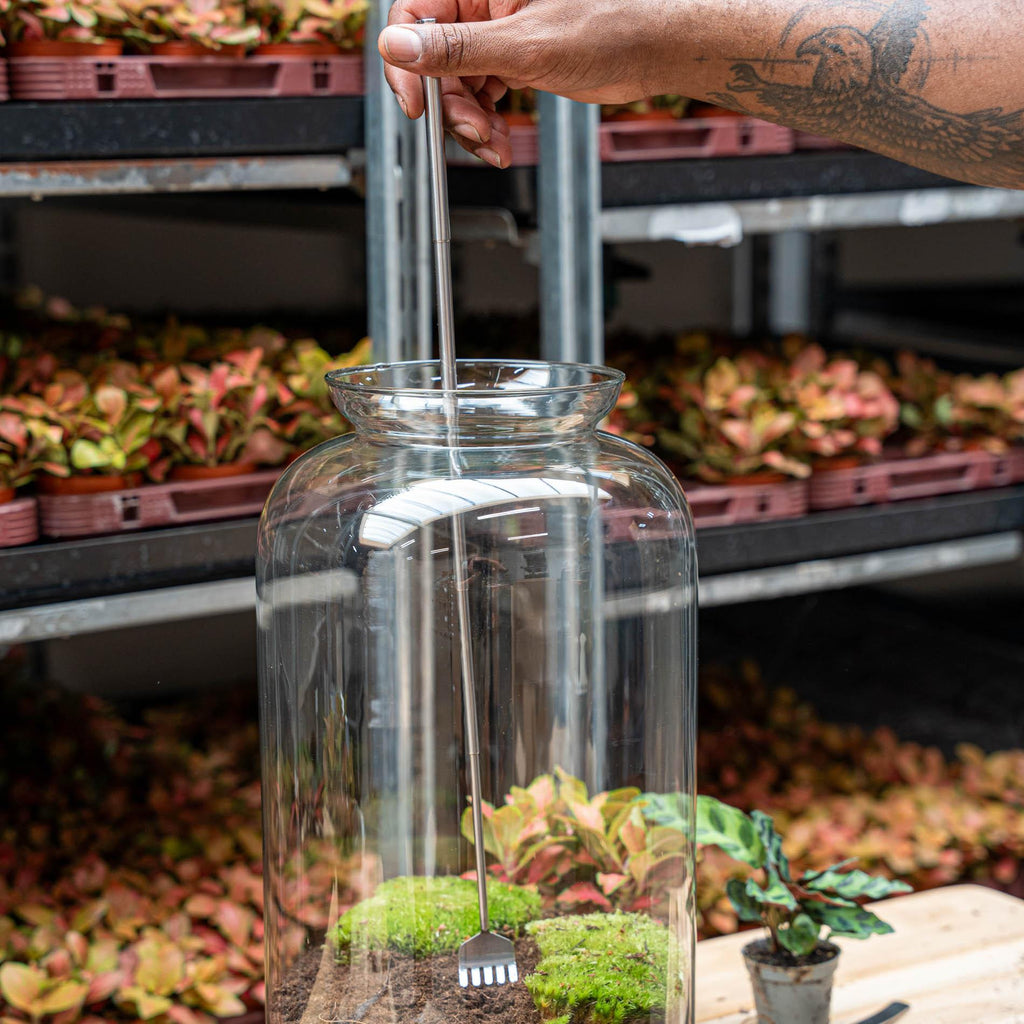 Flaschengarten - Werkzeug – Harke – 16–49cm – Teleskop – Edelstahl - Terrarium Werkzeug Everspring