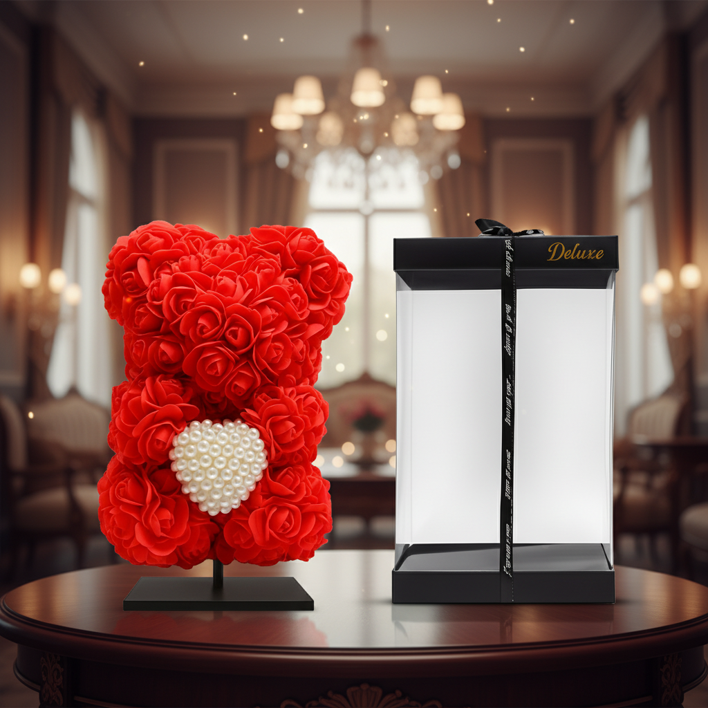 🎁 Beer DELUXE ↕25cm – Rot Schaumstoff mit Diamantherz – in luxuriöser Geschenkverpackung Everspring