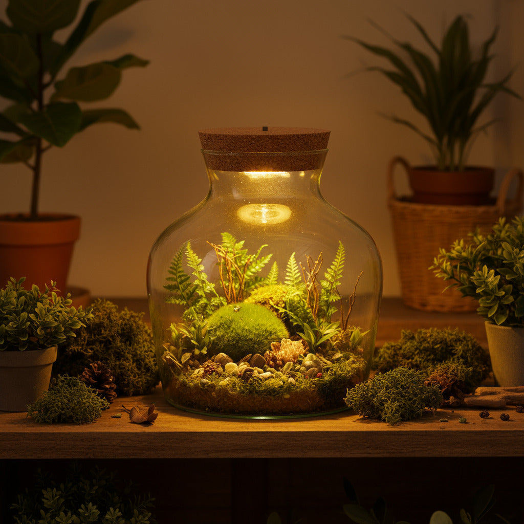 💡 Terrarium-Flasche mit Beleuchtung - Little Joe - Ø20cm-↕22cm Everspring