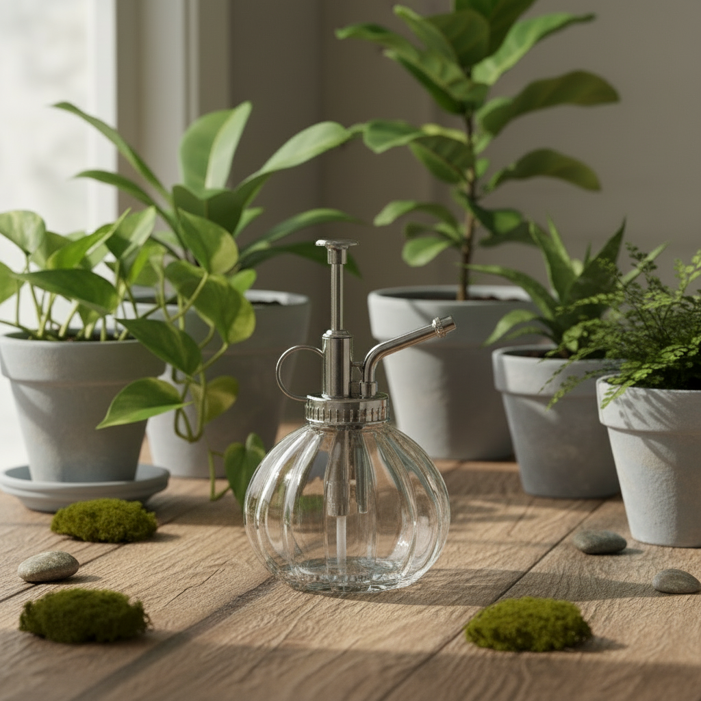 💧 Pflanzensprüher klar / Silber – Glas – ↔8,8cm-Ø8,8cm-↕15,4cm–0,25Liter Everspring