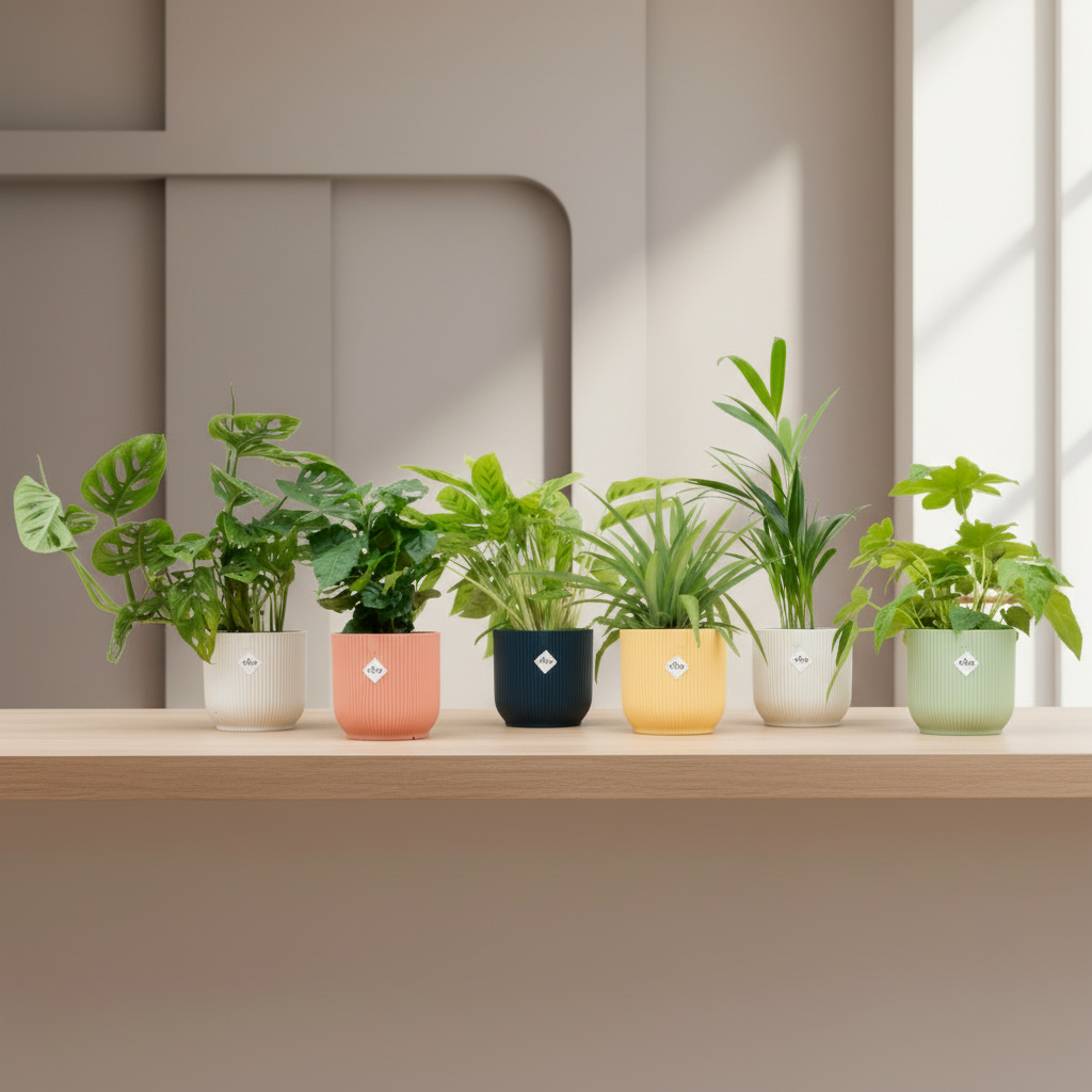 Überraschungsbox – 6 Pflanzen inkl. ELHO Vibes Fold Round – Ø14cm – Farb-Mix Everspring